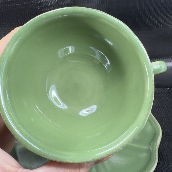 Pierre Deux Green Teacup And Saucer Set Ceramic Made In Portugal Cup Plate Set - Picture 10 of 16